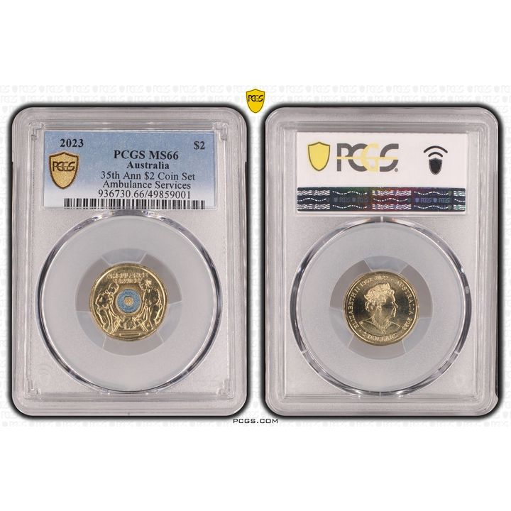 Elizabeth II, 35th Ann $2 Coin Set Colorized - Ambulance Services , Two Dollar, 2023, PCGS MS66