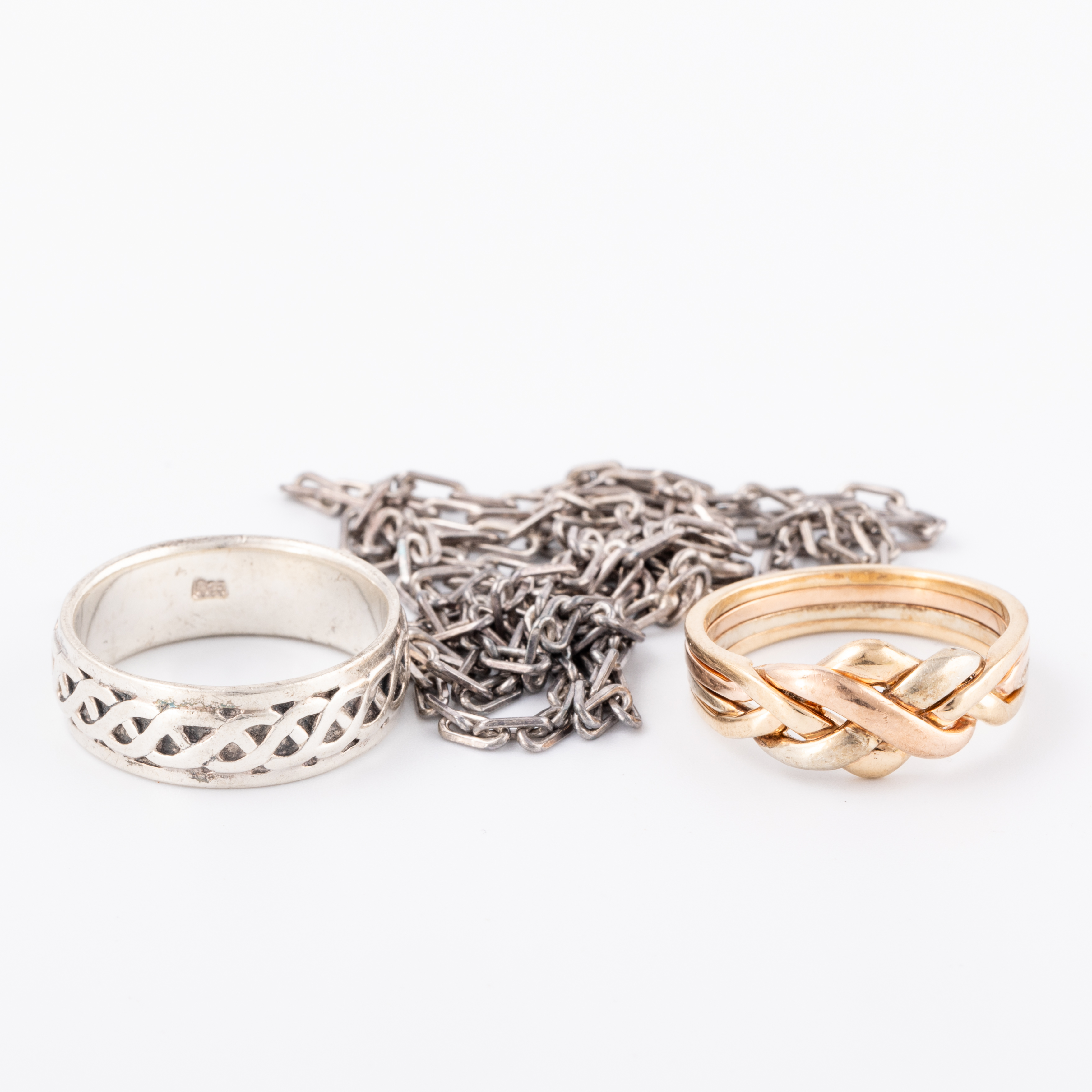 Gold Ring & Silver Chain & Ring