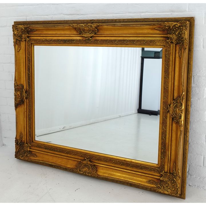 LARGE HEAVY GILT FRAMED BEVELLED GLASS MIRROR