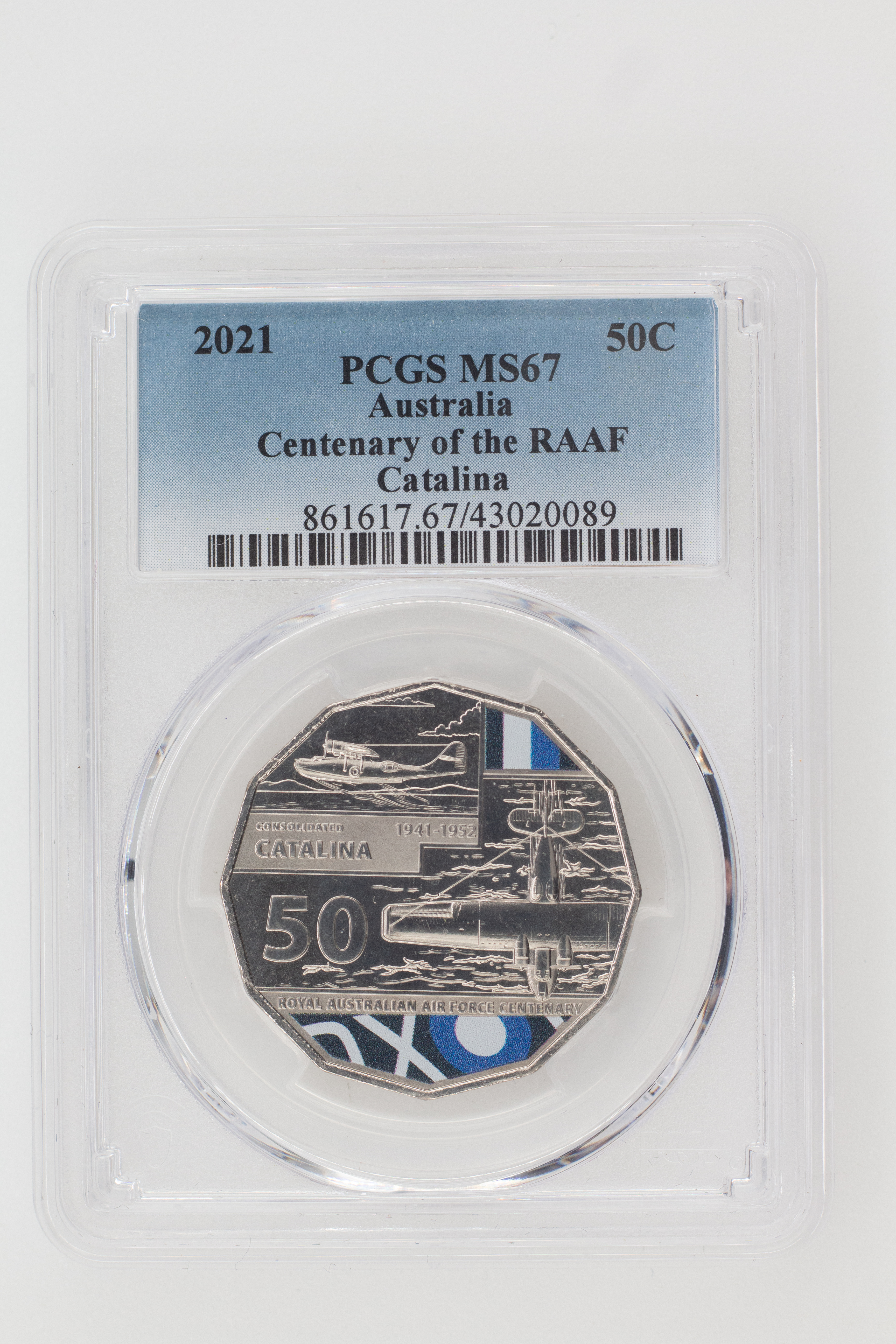 2021 Australia Fifty Cent, 50c Centenary of the RAAF Catalina PCGS - MS67 -089