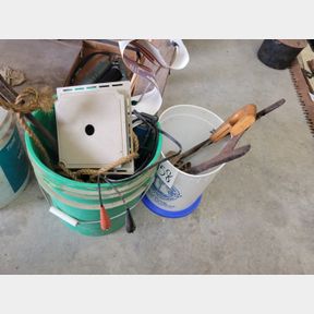 2 Buckets of 8' Chain, Grapple Hook and Other Misc