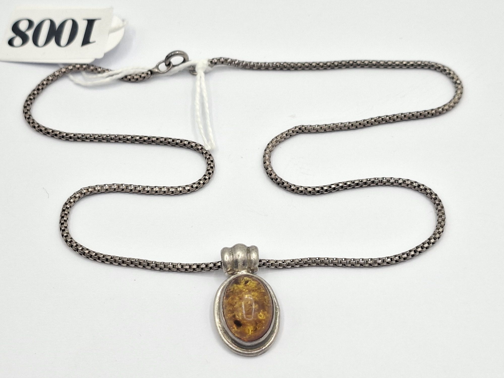 STERLING SILVER AMBER PENDANT ON CHAIN