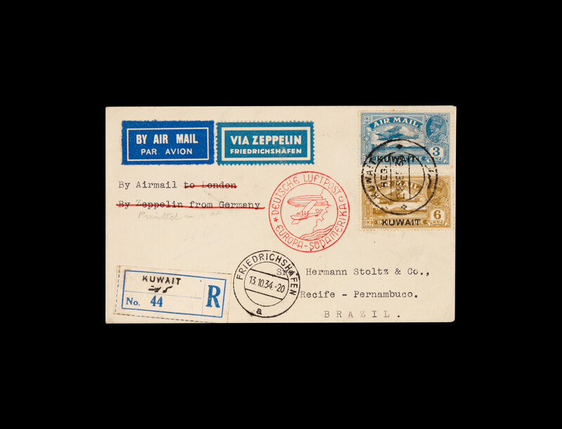 [FLIGHT COVER] KUWAIT. 1934, October 13. A Rare Cover Originating in Kuwait for Transport via Zeppel