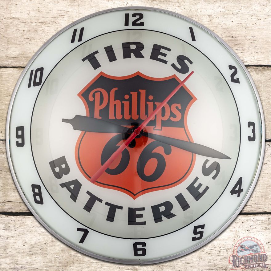 Phillips 66 Tires Batteries 15" Double Bubble Advertising Clock w/ Logo