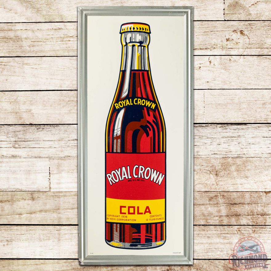1947 RC Royal Crown Cola Embossed SS Tin Sign w/ Bottle