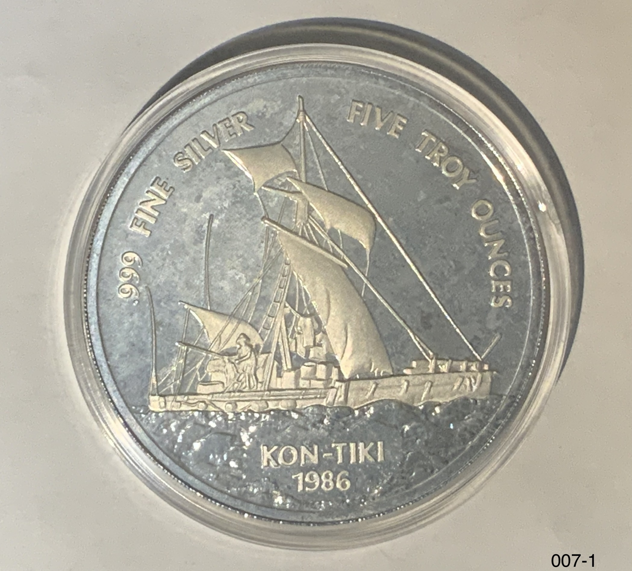 サモア-Samoa. コンチキ号航海記念 25タラ銀貨 1986年 KM62 プルーフ ...