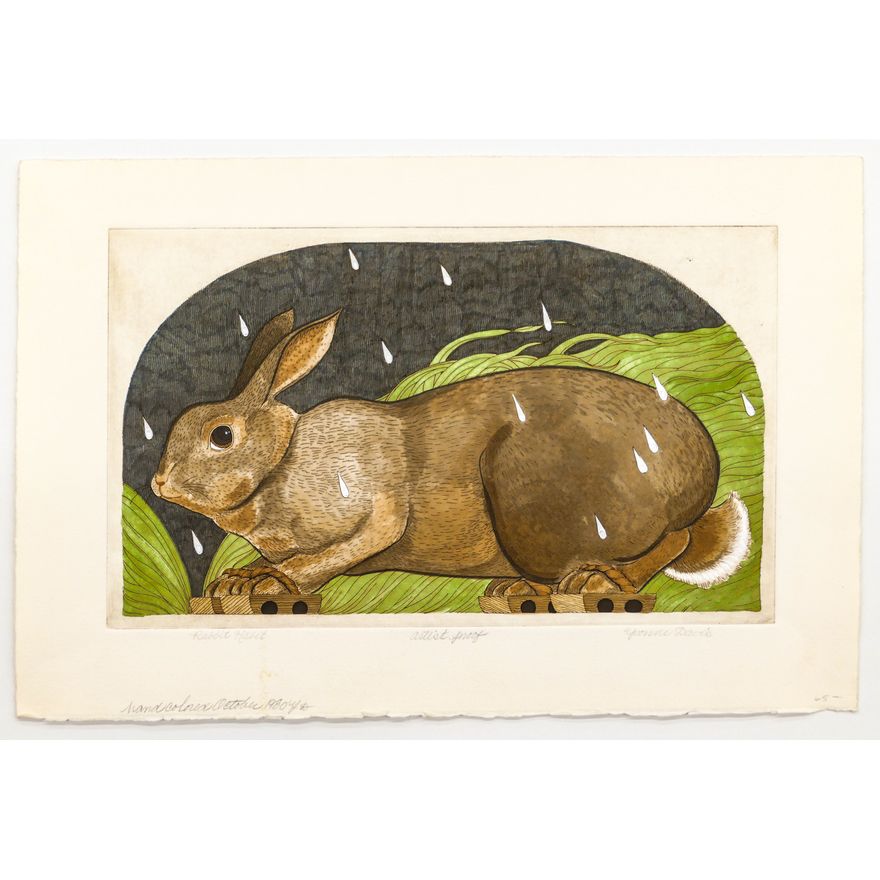 Yvonne Davis ''Rabbit Habit'' Pencil Signed 1980 Hand Colored Etching