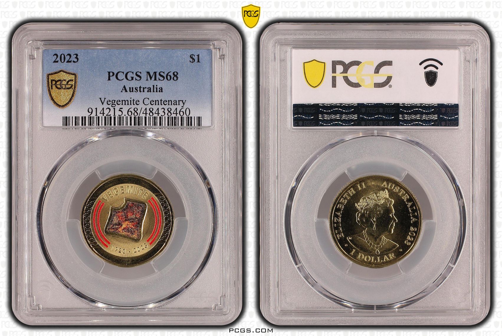 Vegemite Centenary Colourised, One Dollar, 2023, PCGS MS68