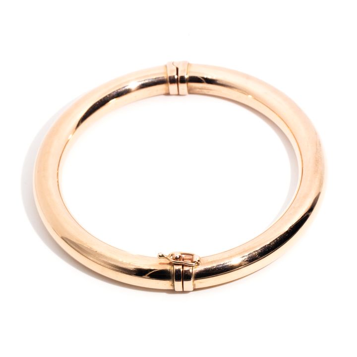 9 Carat Rose Gold Round Hinged Bangle,