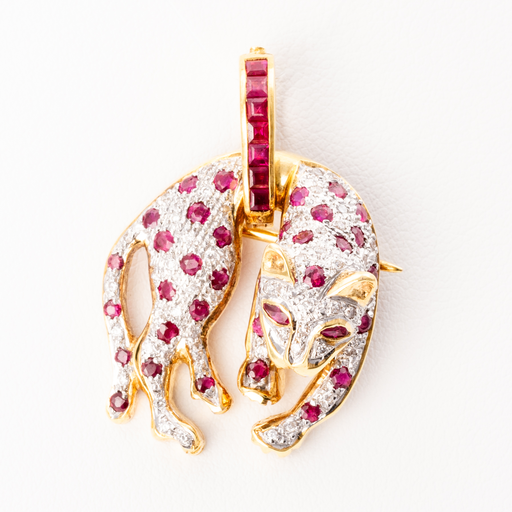 261 · Ruby and Diamond "Hanging Leopard" Pendant Brooch in 18ct Gold