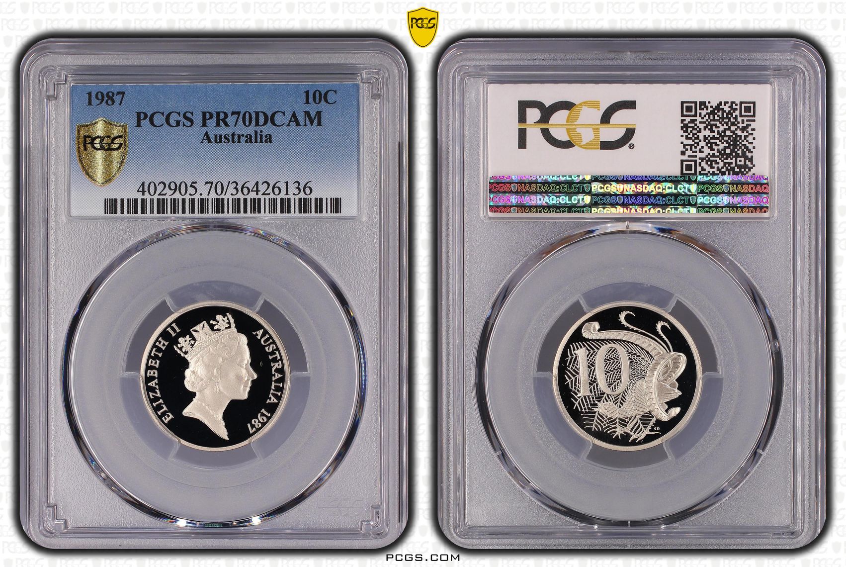 122 · 1987 Australia Ten Cent, 10c PCGS - PR70DCAM POP 15/0 -136