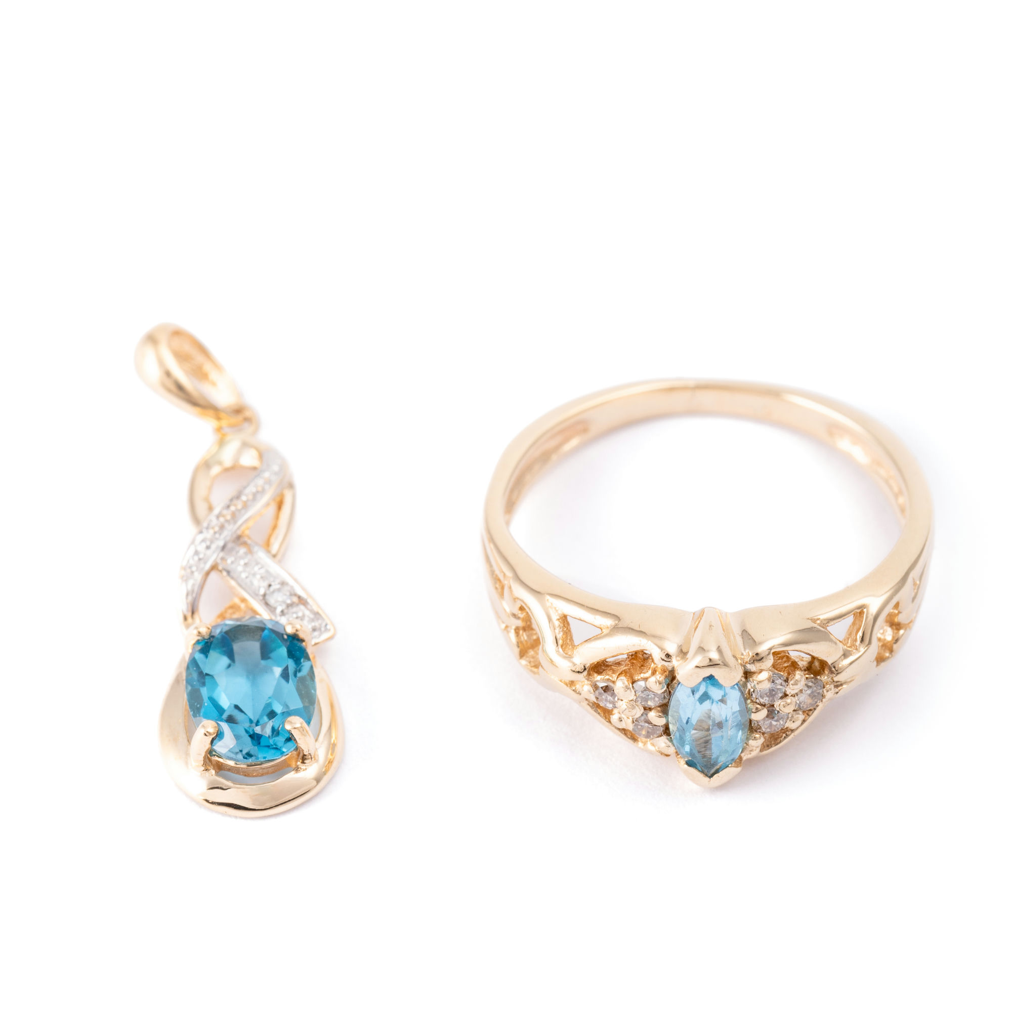 Topaz & Diamond Ring & Pendant 9ct Gold,