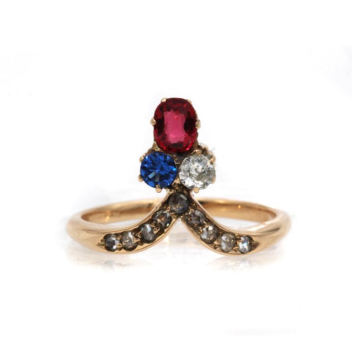18ct Gold, Diamond & Colour Gemstone Ring, 3.19g,