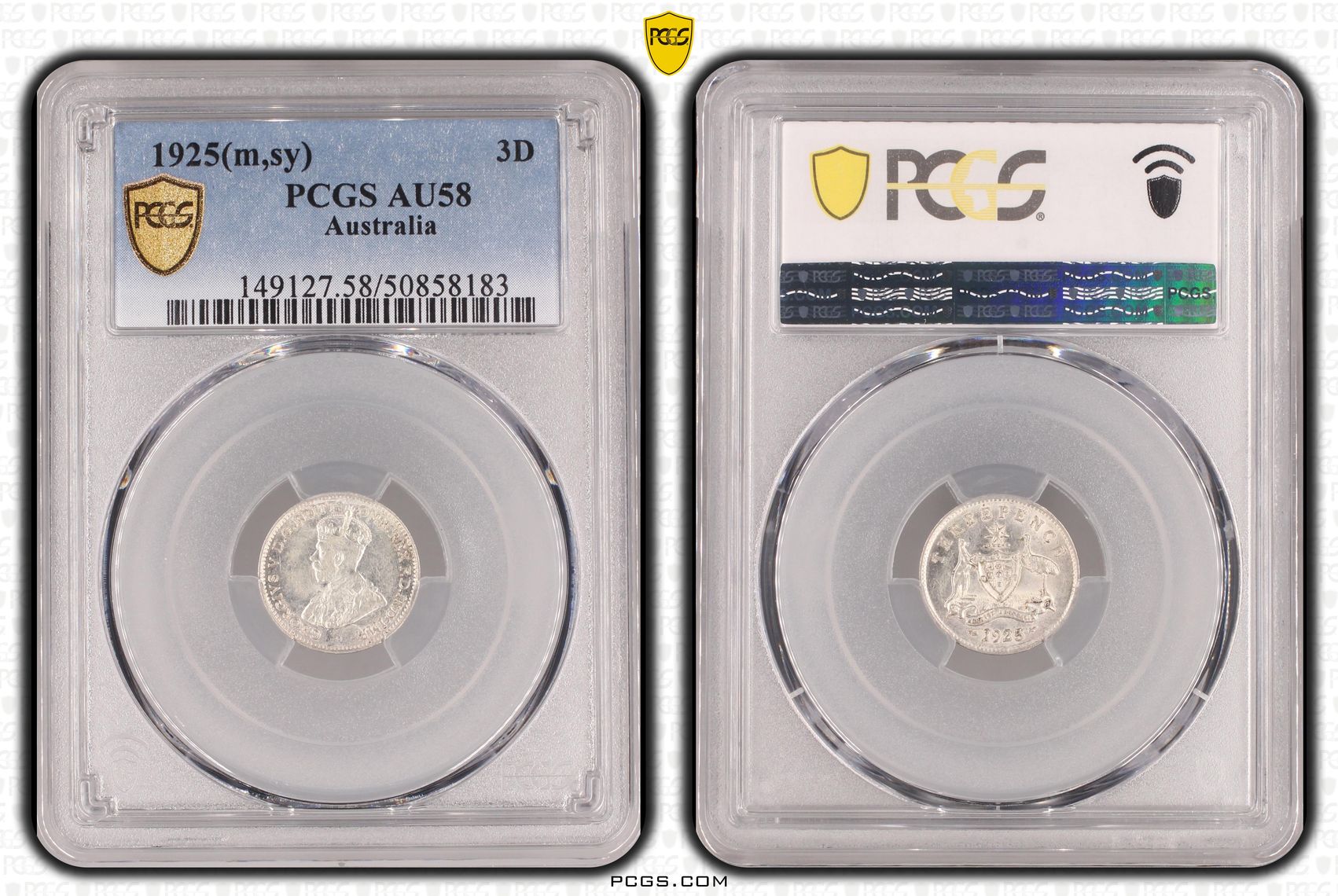 Threepence, 1925(m,sy), PCGS AU58