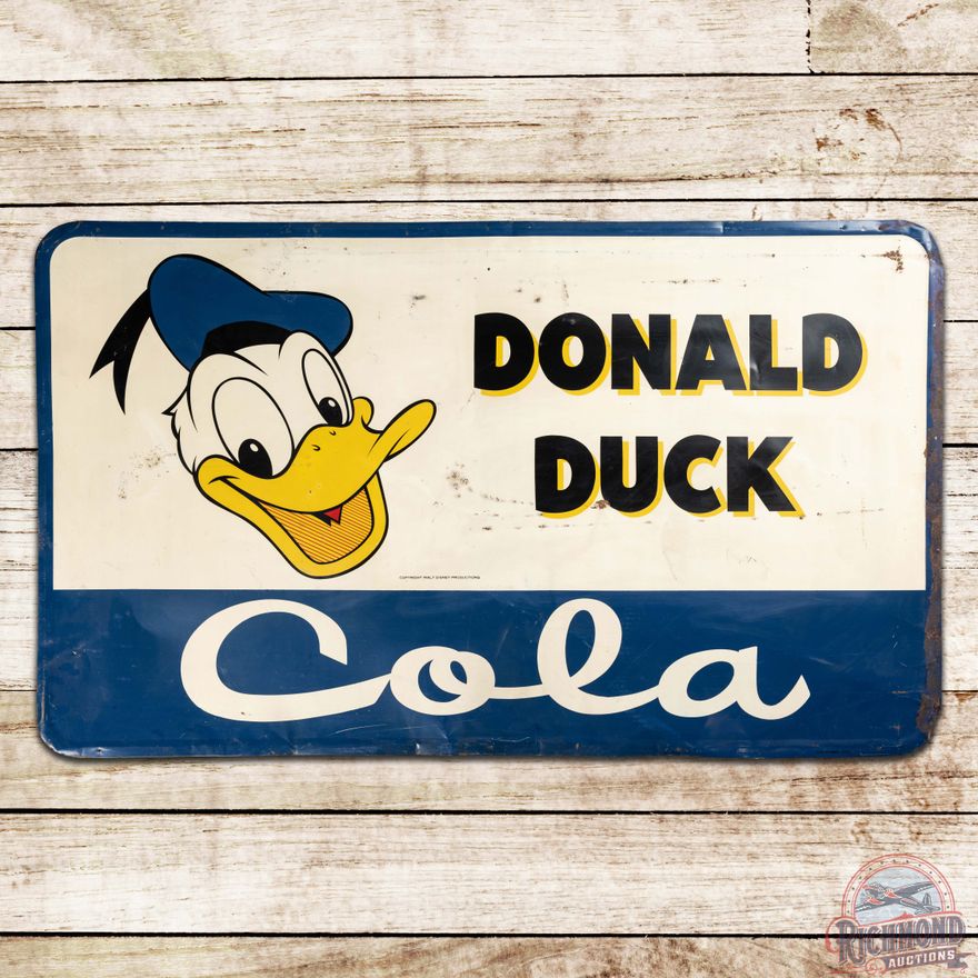 Scarce Donald Duck Cola Walt Disney Productions Single Sided Tin Sign