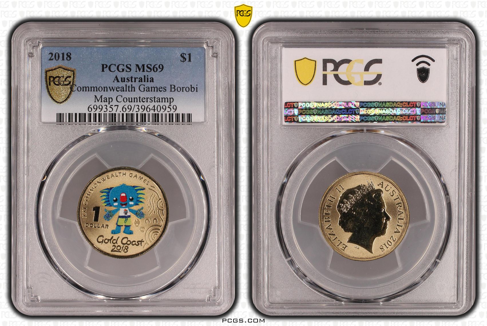 450 · Commonwealth Games Borobi Map Counterstamp, POP 12/0, One Dollar, 2018, PCGS MS69