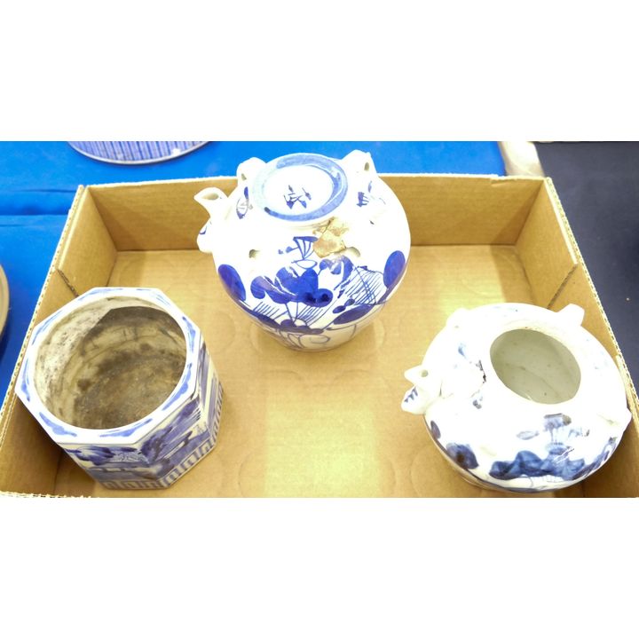 Box 3pc Antique Asian Porcelain Ewers Etc- 3 to 5''