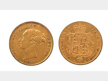 1877 VICTORIA YOUNG HEAD LONDON MINT #DIE 96 GOLD HALF SOVEREIGN
