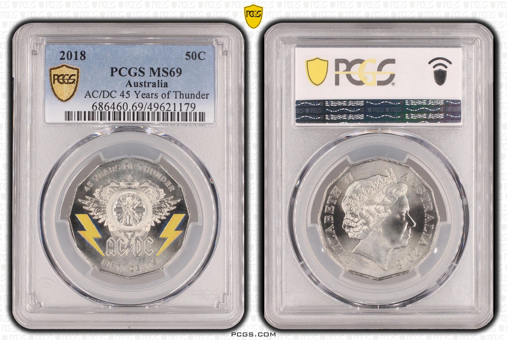 AC/DC 45 Years of Thunder , Fifty Cent, 2018, PCGS MS69