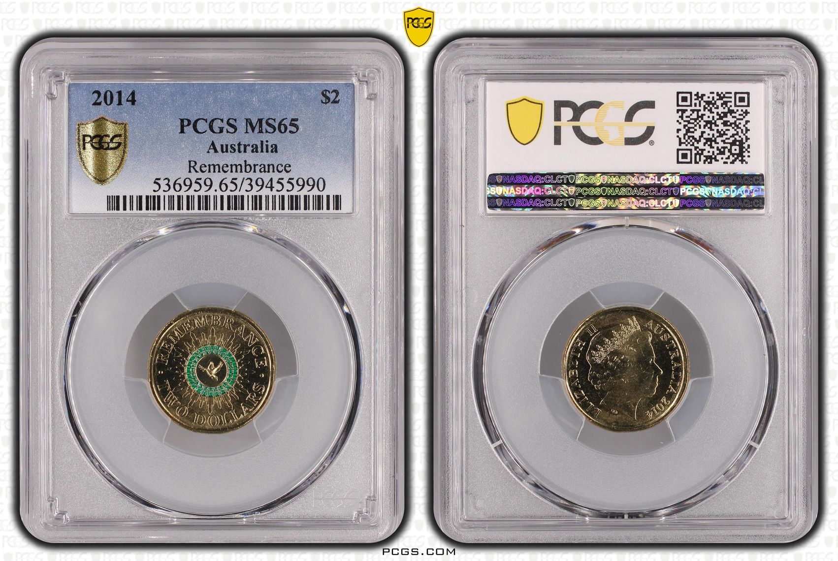 Remembrance Green Dove, Two Dollar, 2014, PCGS MS65