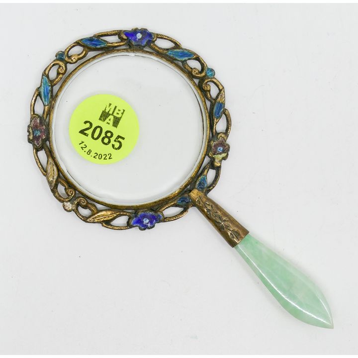 Chinese Jade Handled Enameled Maginifier 4.25''