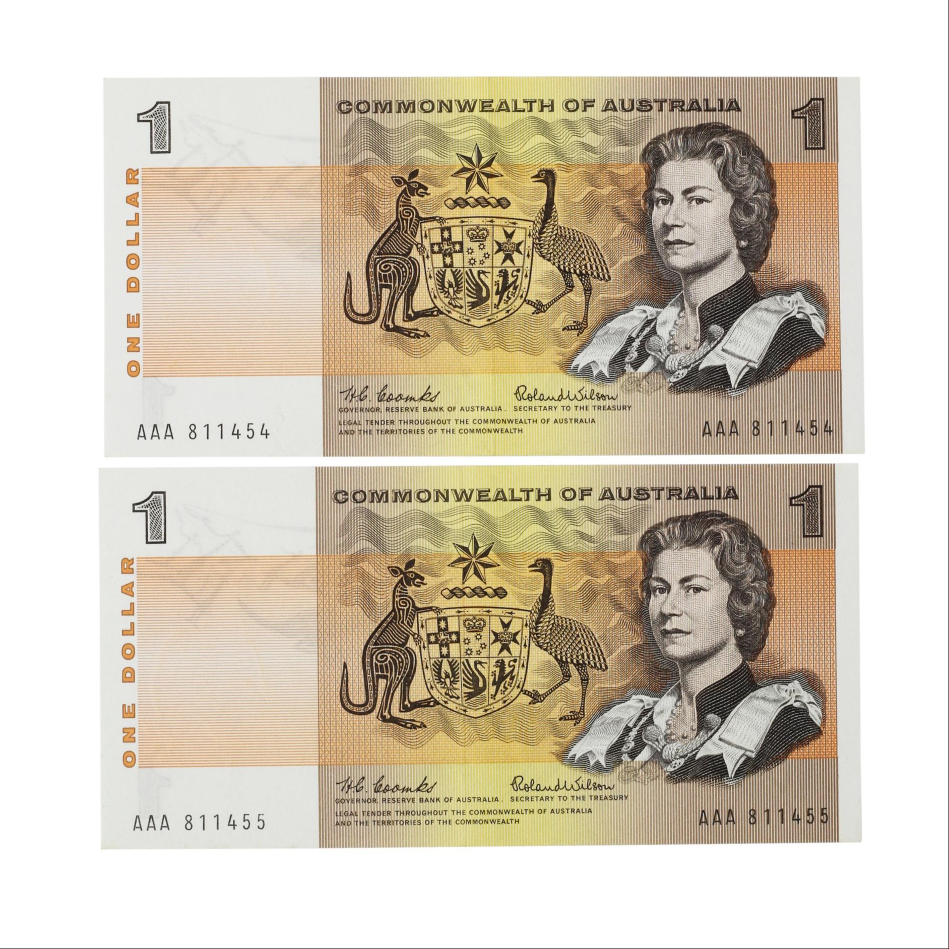 2206. · Consecutive Pair, Coombs/Wilson, One Dollar, 1966, aUNC