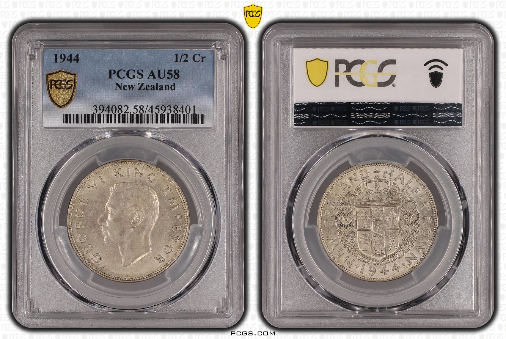 1944 New Zealand 1/2 Crown Silver PCGS - AU58 -401