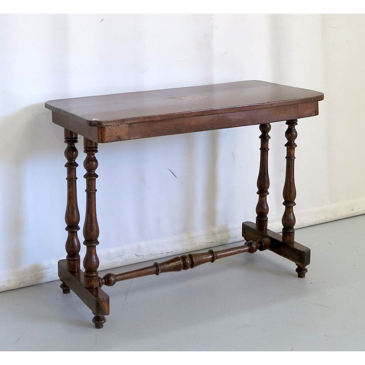 VICTORIAN STYLE INLAID MAHOGANY STRETCHER TABLE
