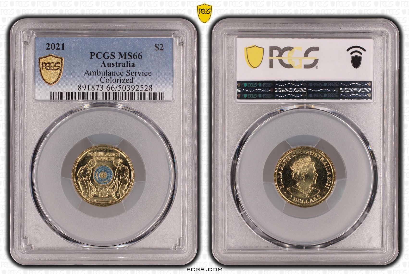 Elizabeth II, Ambulance Service - Colorized , Two Dollar, 2021, PCGS MS66