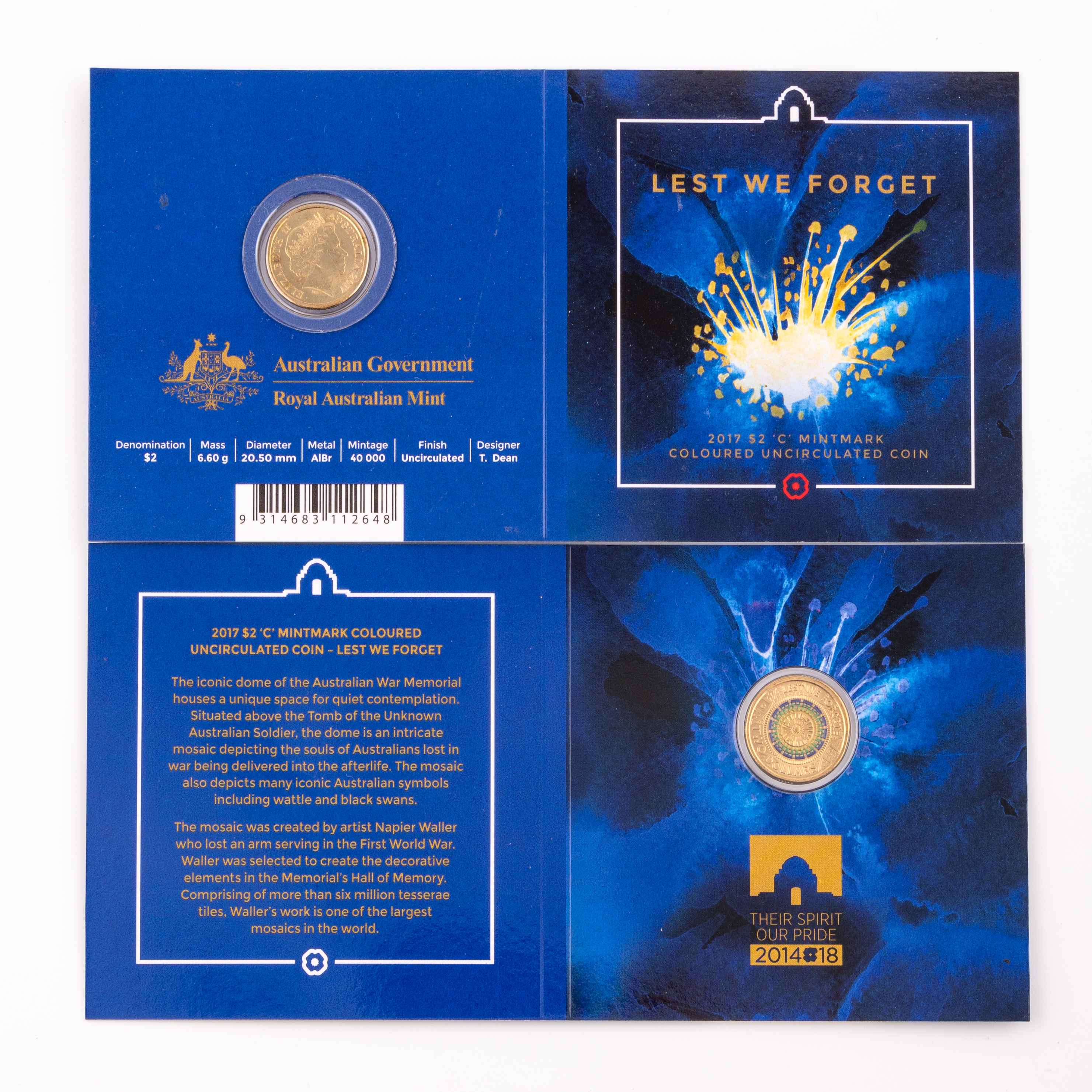 Elizabeth II, Lest We Forget Carded Coin, Two Dollar, 2017-C, UNC