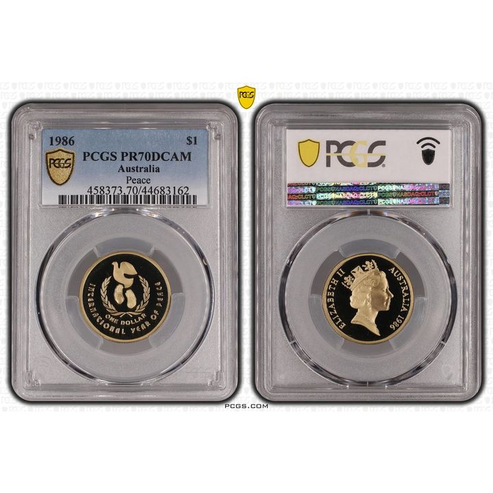 1986 Australia One Dollar, $1 Peace PCGS - PR70DCAM POP 27/0 -162