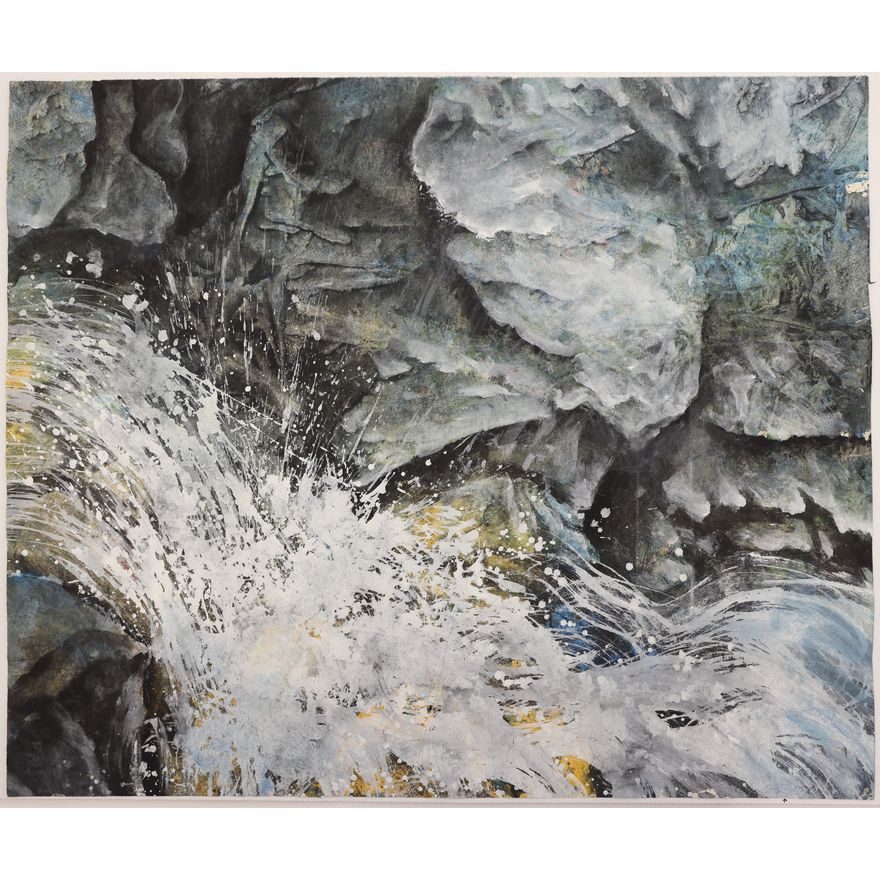 Neil Meitzler ''Blue Rock Splashes'' 1954 Casein on Paper 17.5''x21''
