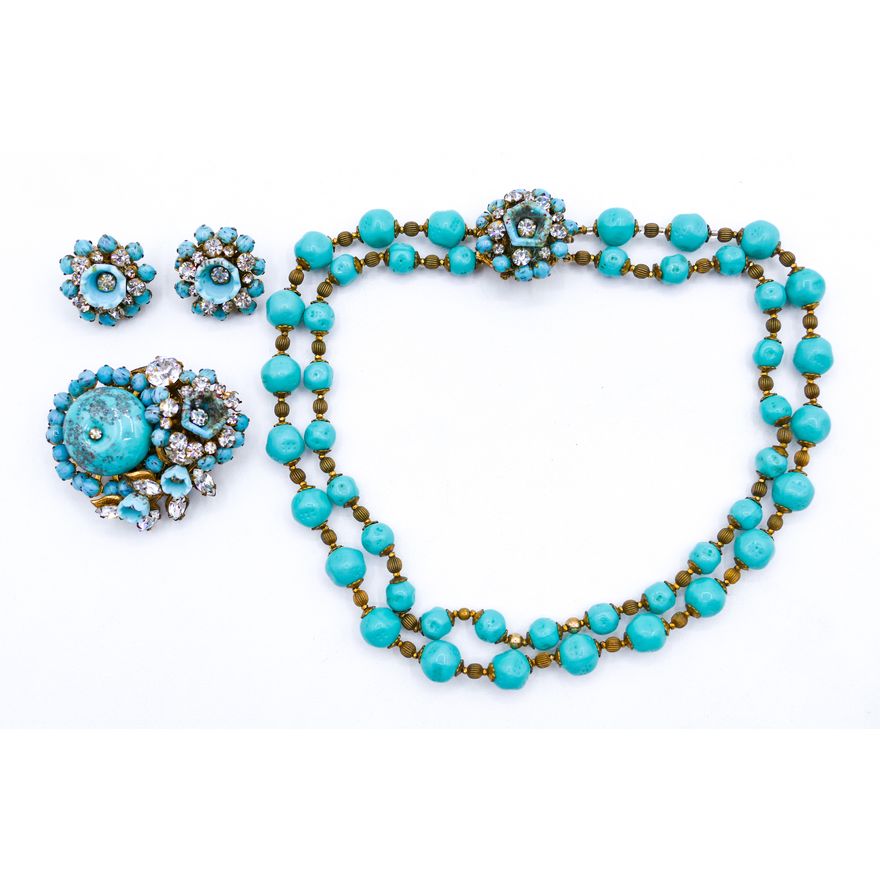 Miriam Haskell Turquoise Costume Jewelry Suite