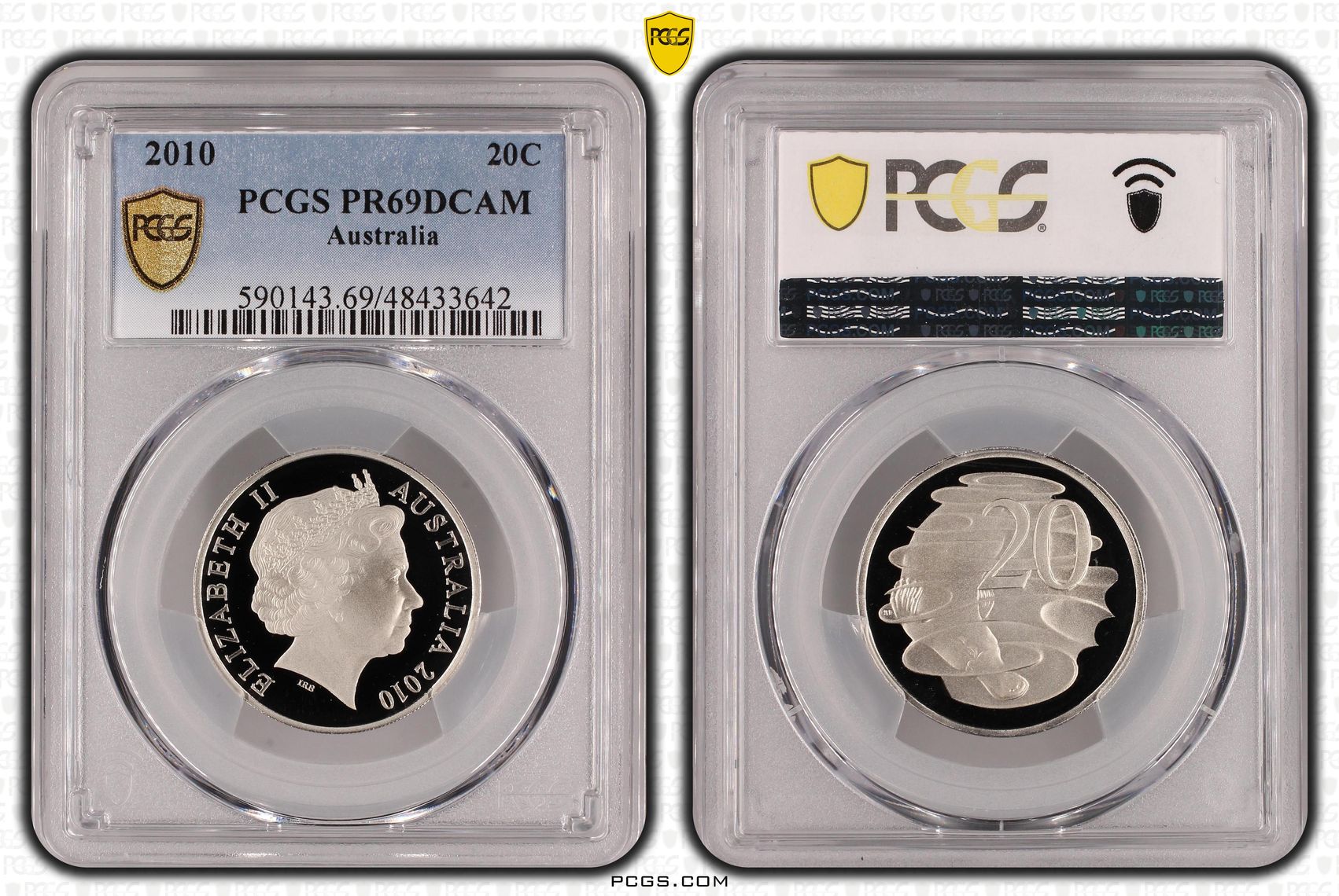 Elizabeth II, Twenty Cent, 2010, PCGS PR69DCAM