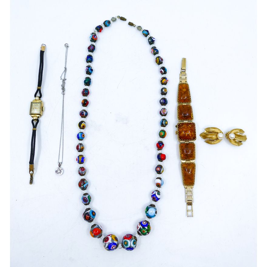 Box Costume Jewelry & Hand Made Bead Necklace