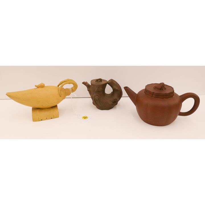 3pc Old Chinese Yixing Teapots- some minor chipping- 5 to 8''