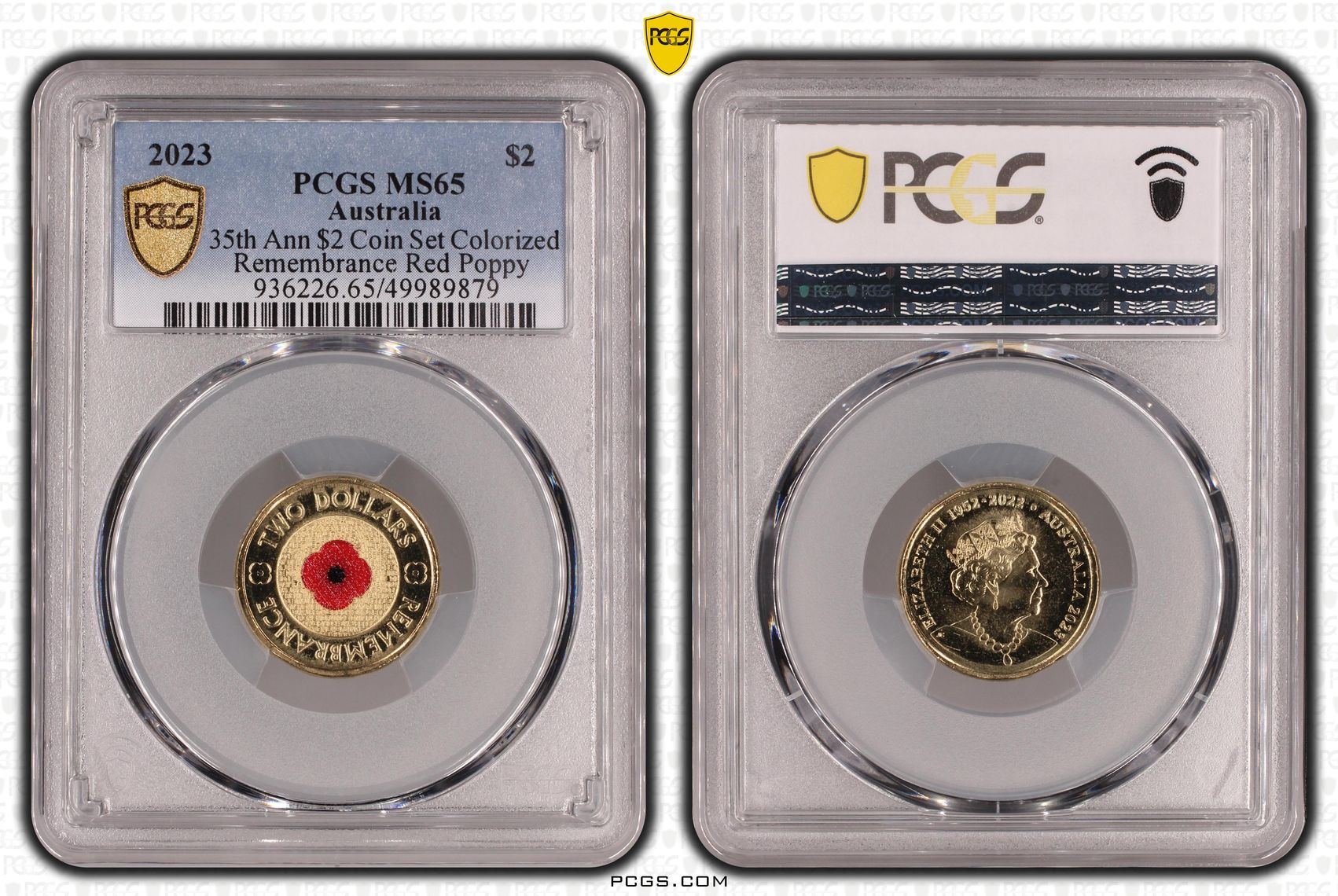 35th Ann $2 Coin Set Colorized Remembrance Red Poppy , Two Dollar, 2023, PCGS MS65
