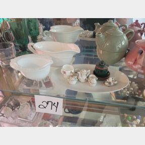 Miniature tea set, milk glass and other China pieces
