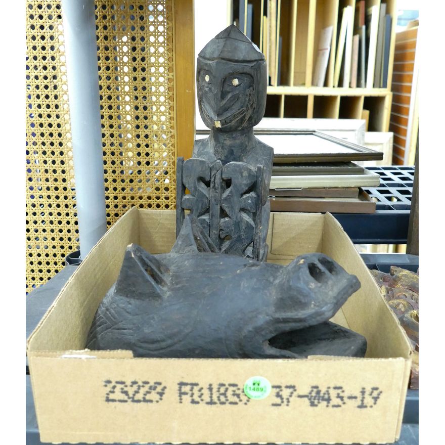 Box 2pc African Carved Figure & Mask
