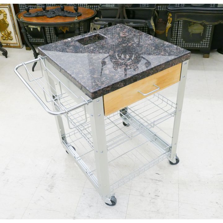 Contemporary Granite Top Stainless Steel Rolling Kitchen Cart- 34x30x24''