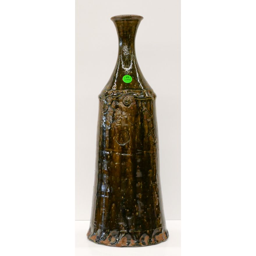 Jerry Glenn Sgraffito Tall Glazed Pottery Vase 18''x7''