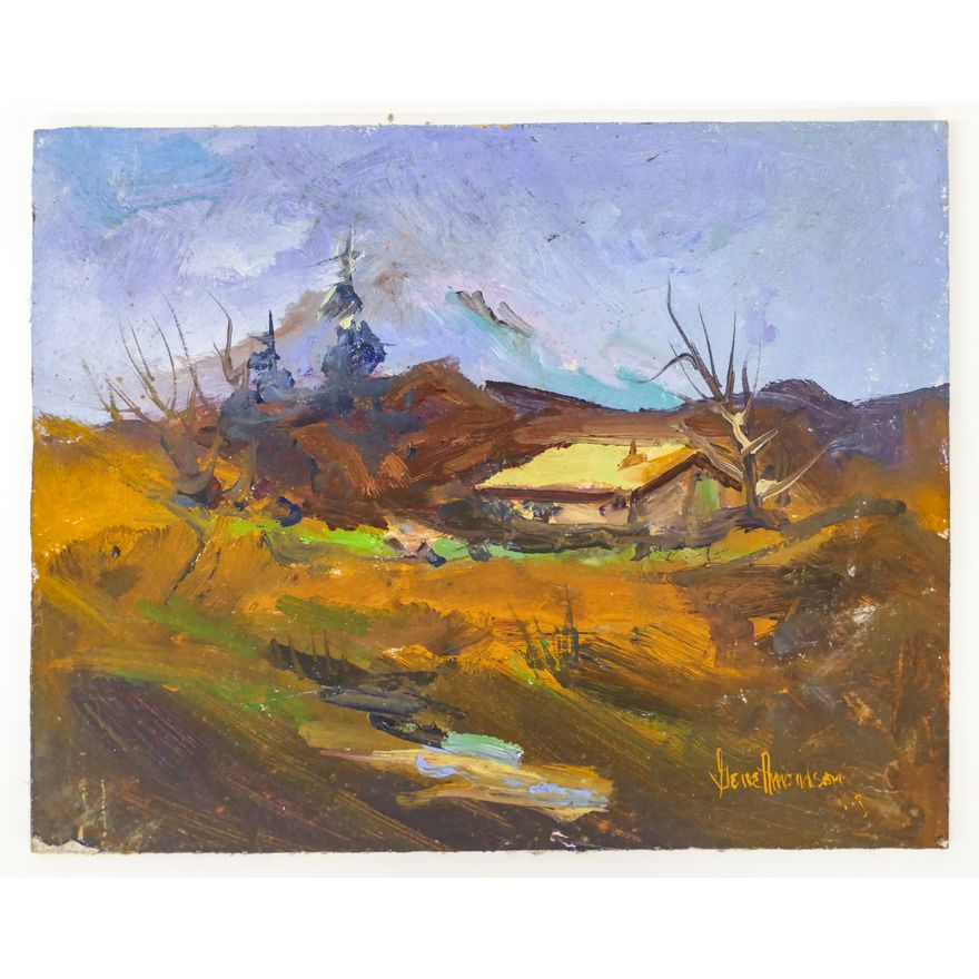 Gene Amondson ''Cabin Below Mountain'' Oil on Masonite 8''x10''