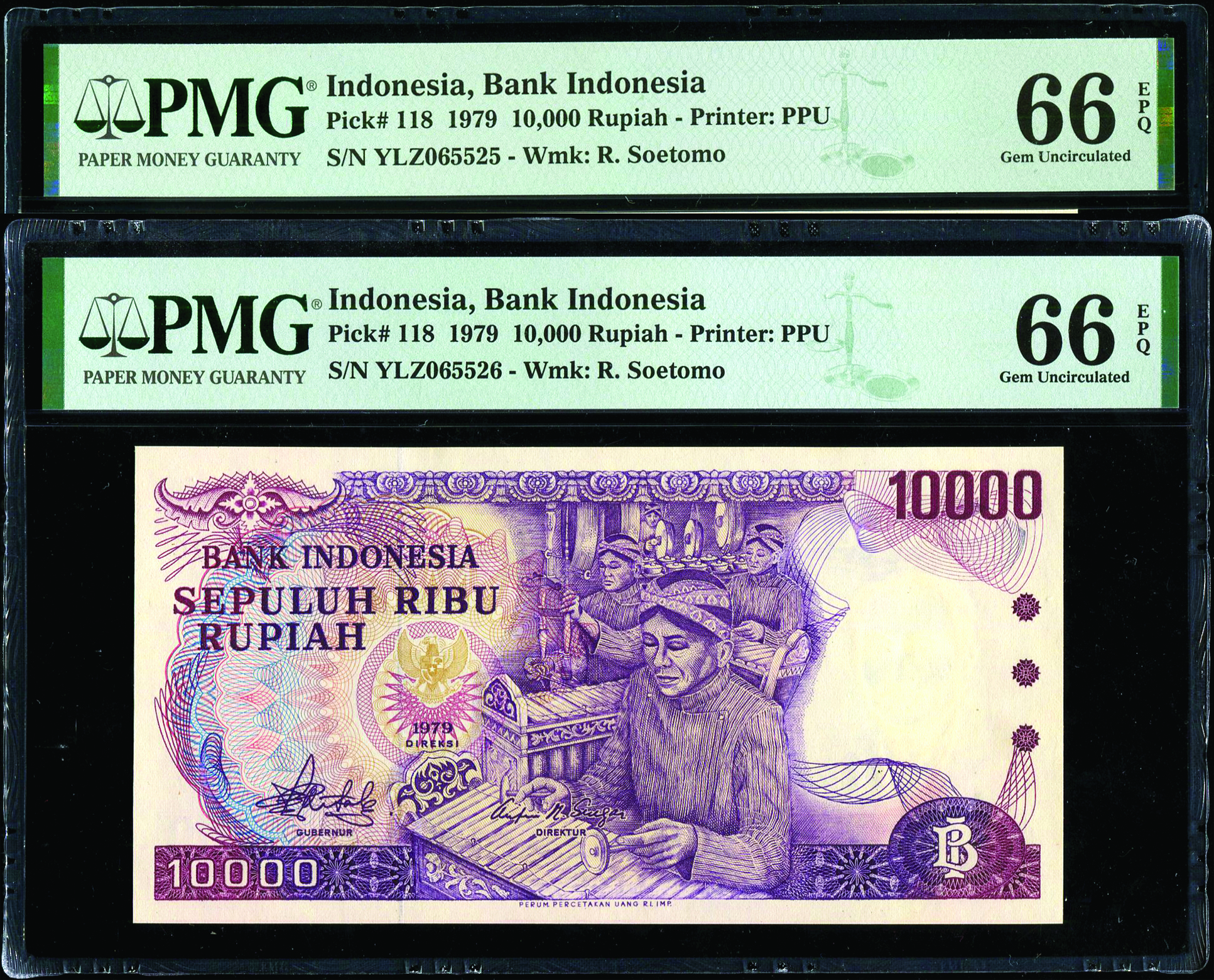 Indonesia, 10,000 Rupiah, 1979, PMG 66EPQ (2pcs) | TRIGOMETRIC SDN