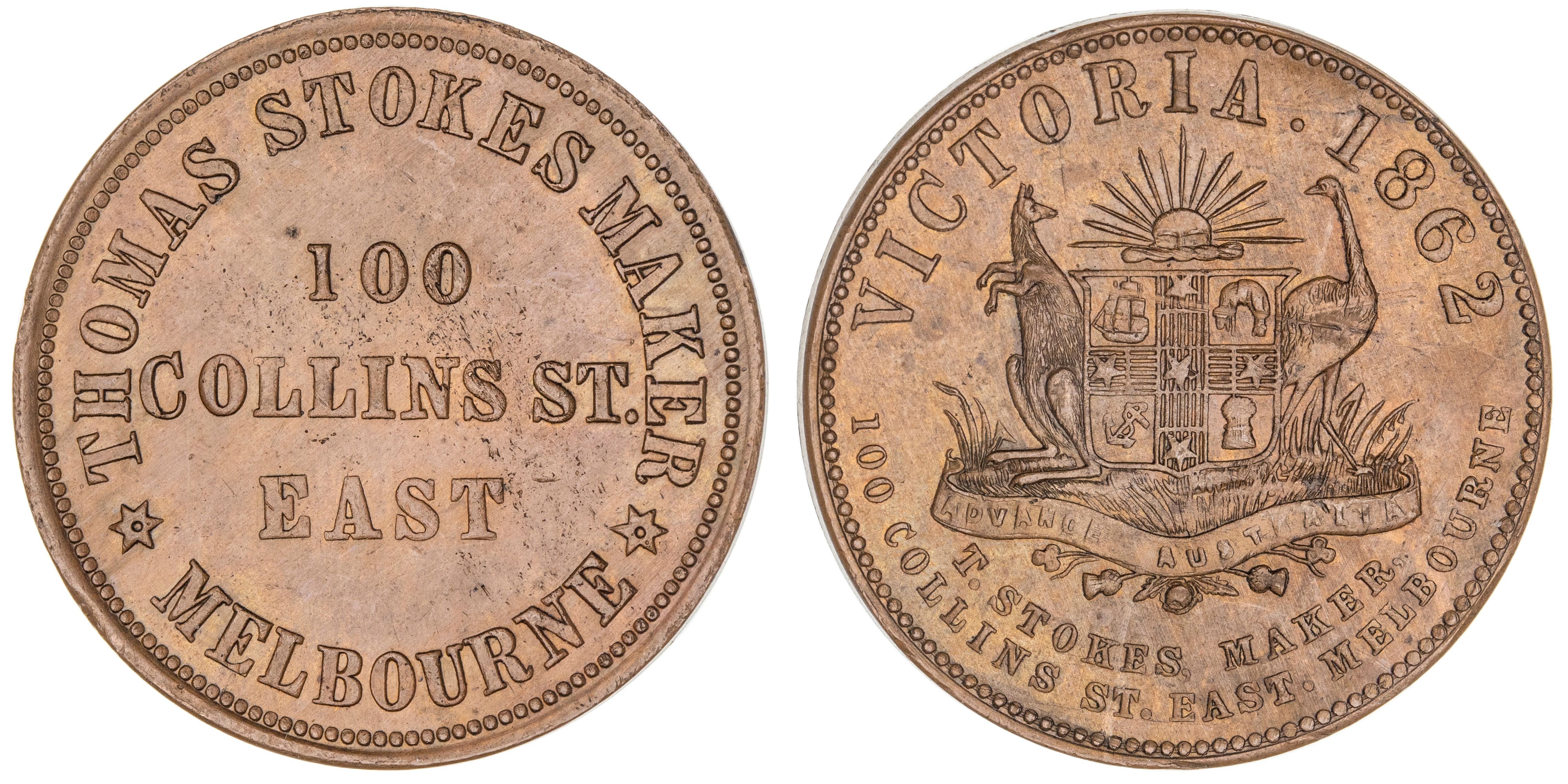 Thomas Stokes, Melbourne, Vic., Penny, 1862, gEF