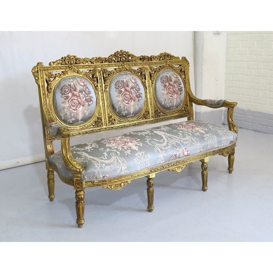 FRENCH LOUIS XV STYLE GILT PAINTED SETTEE