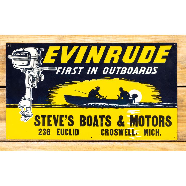 Evinrude "First in Outboards" Single Sided Tin Embossed Metal Sign TAC 8.9