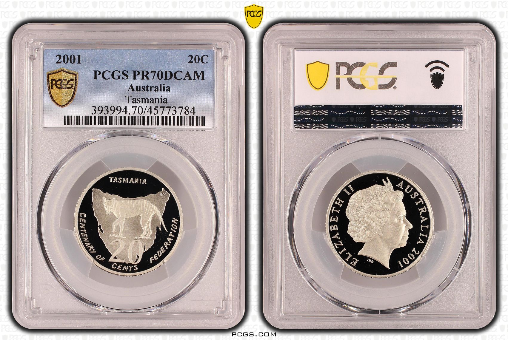 Elizabeth II, Tasmania, Twenty Cent, 2001, PCGS PR70DCAM