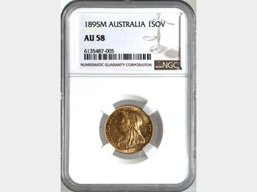 1895 VICTORIA OLD HEAD MELBOURNE MINT GOLD SOVEREIGN AU58