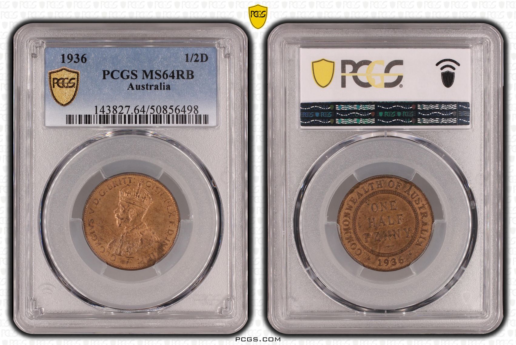 Halfpenny, 1936, PCGS MS64RB