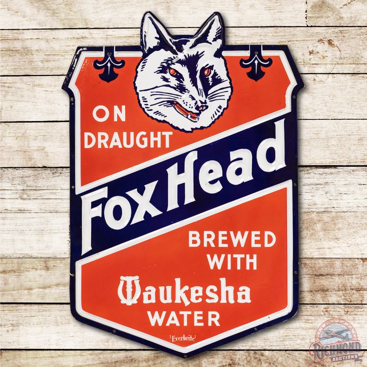 Fox Head Beer on Draught Porcelain Sign